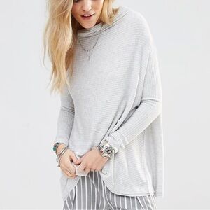 We The Free Small Lover Top Long Sleeve Split-Back Ribbed Oversized Mock Neck